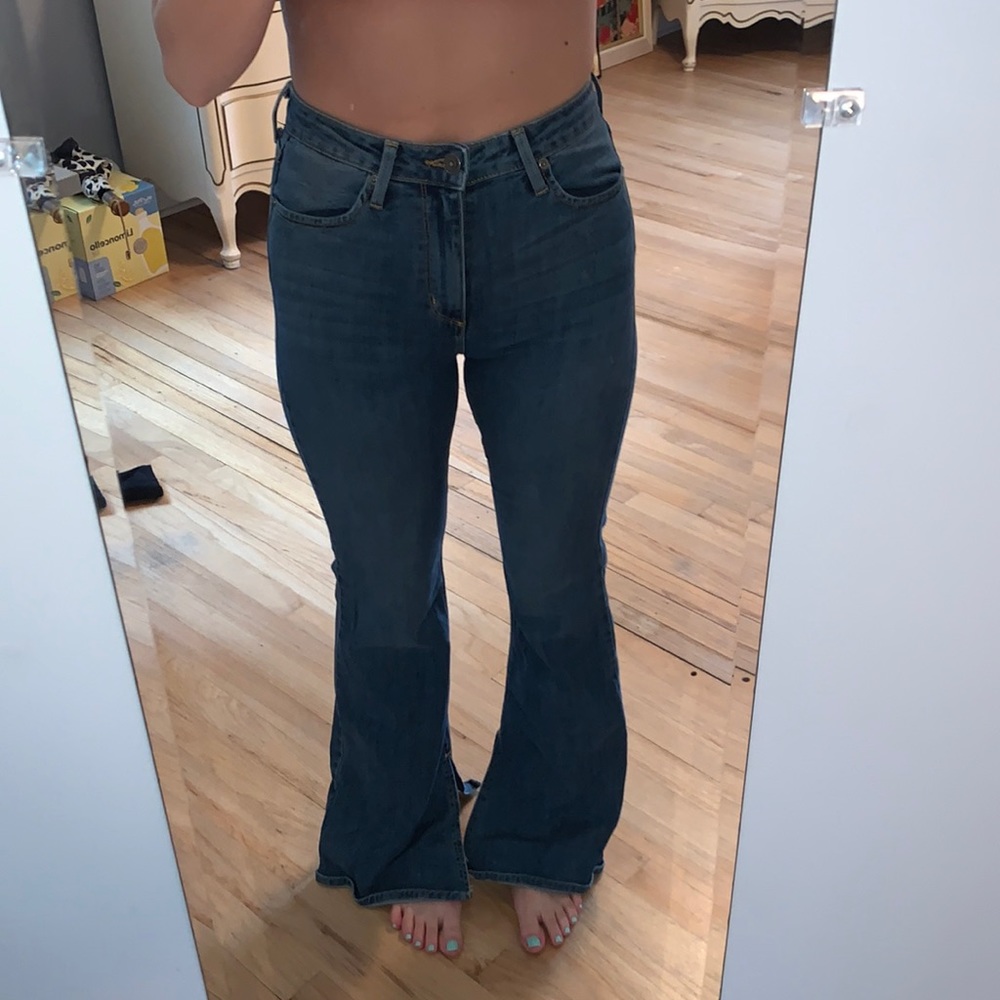 JustBlack Bootleg BlueJeans with Inside Slit